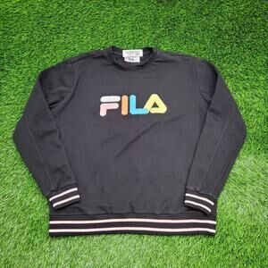 FILA Colorful Ringer Sweatshirt Womens 2XL 24x24 Black Boxy